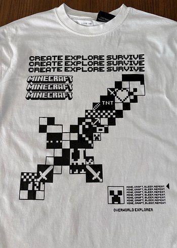 Minecraft Baskılı Beyaz Uzun Kollu Erkek Tişört - Görsel 3