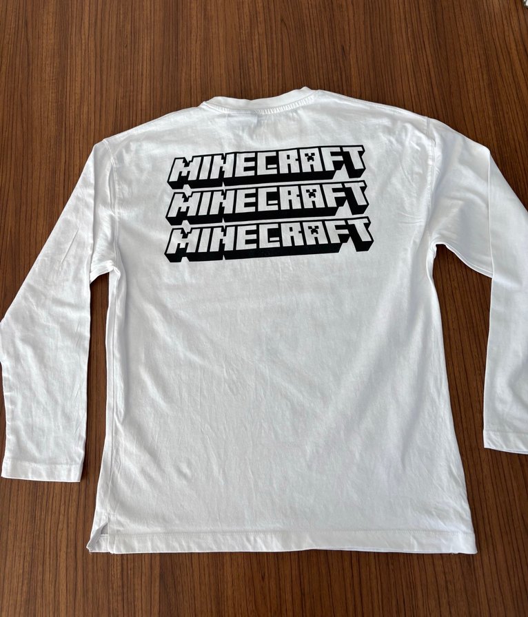 Minecraft Baskılı Beyaz Uzun Kollu Erkek Tişört - Görsel 2