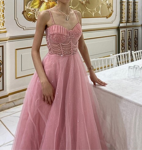 Pembe Tül abiye