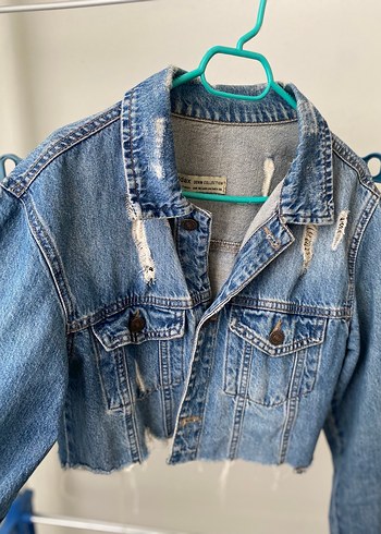 Düğmeli Mavi Kadın Kot Ceket - Görsel 2