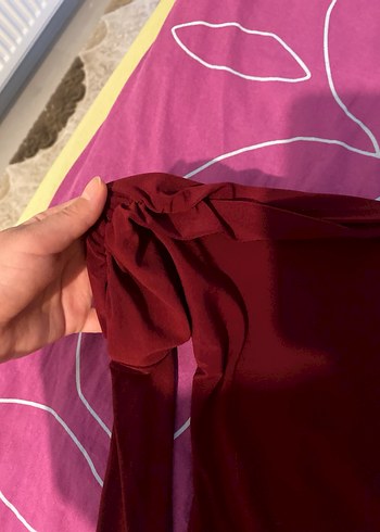 Bordo Uzun Kollu Drapeli Kadın Bluz - Görsel 3