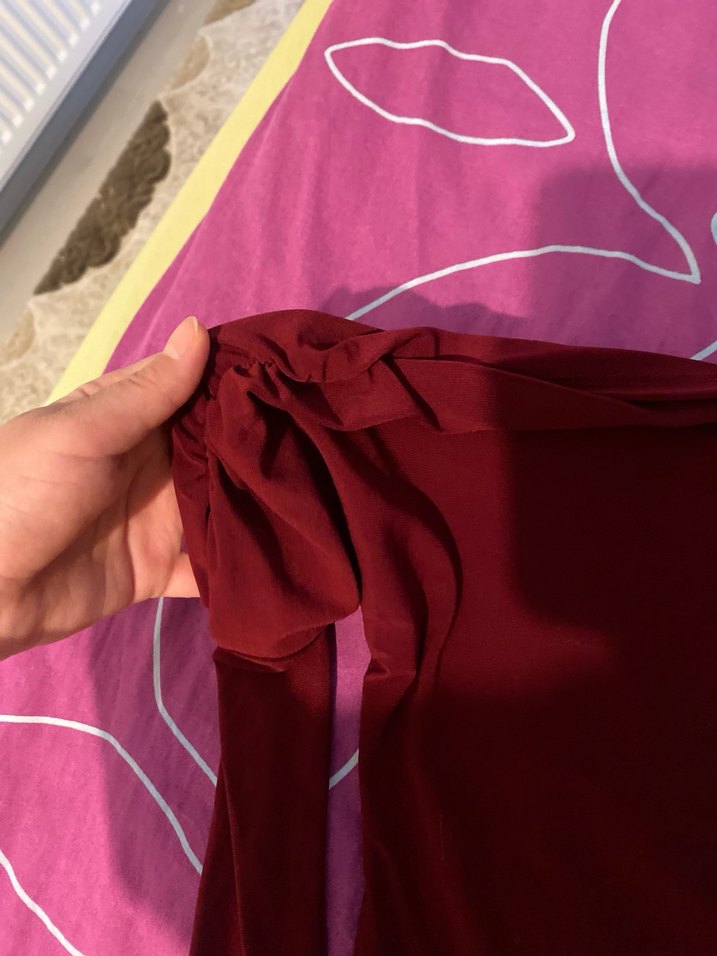 Bordo Uzun Kollu Drapeli Kadın Bluz - Görsel 3