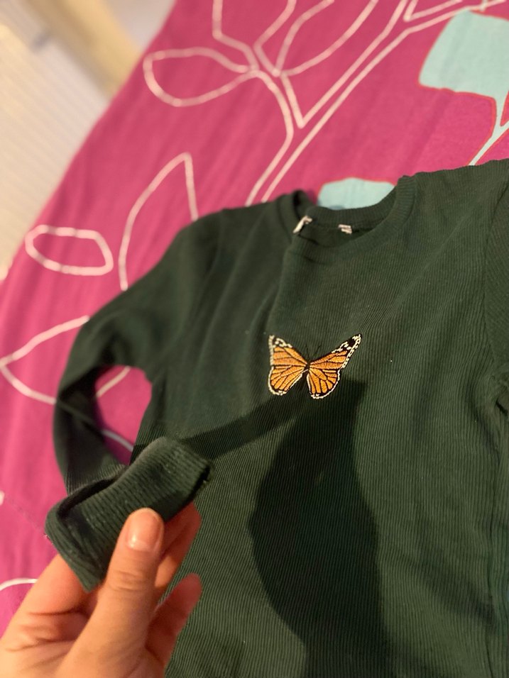 Kelebek Baskılı Koyu Yeşil Kız Sweatshirt - Görsel 2