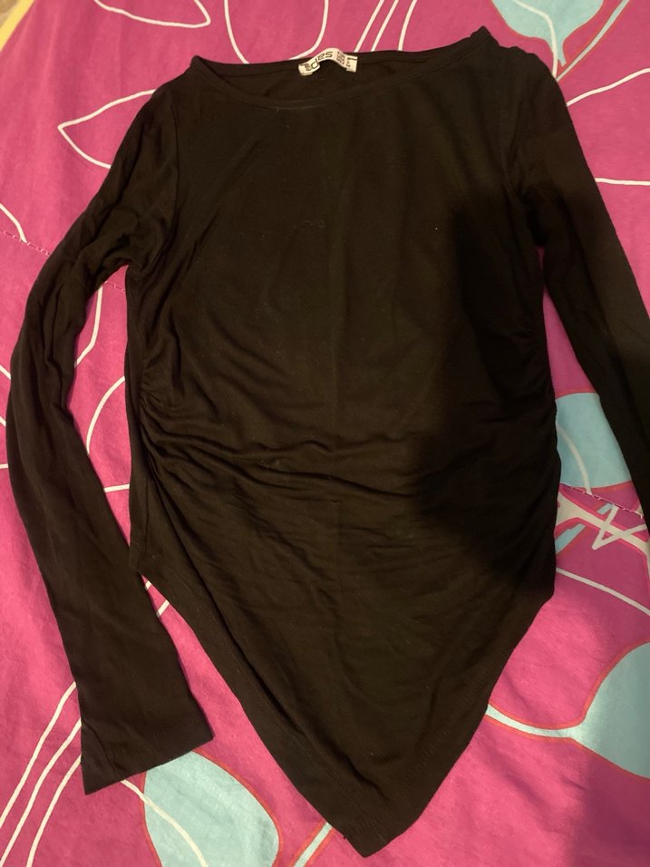 Siyah V Yakalı Uzun Kollu Kadın Bluz - Görsel 3