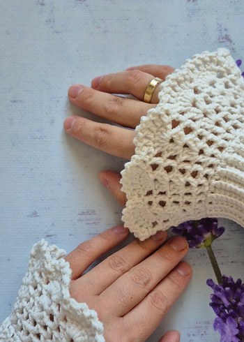 Dantel Detaylı Örgü Bohem Kadın Eldiveni - Görsel 2