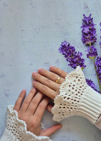 Dantel Detaylı Örgü Bohem Kadın Eldiveni - Görsel 3