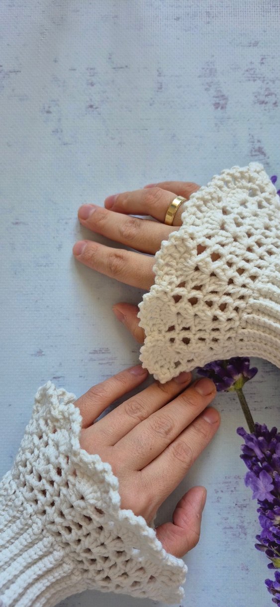 Dantel Detaylı Örgü Bohem Kadın Eldiveni - Görsel 2