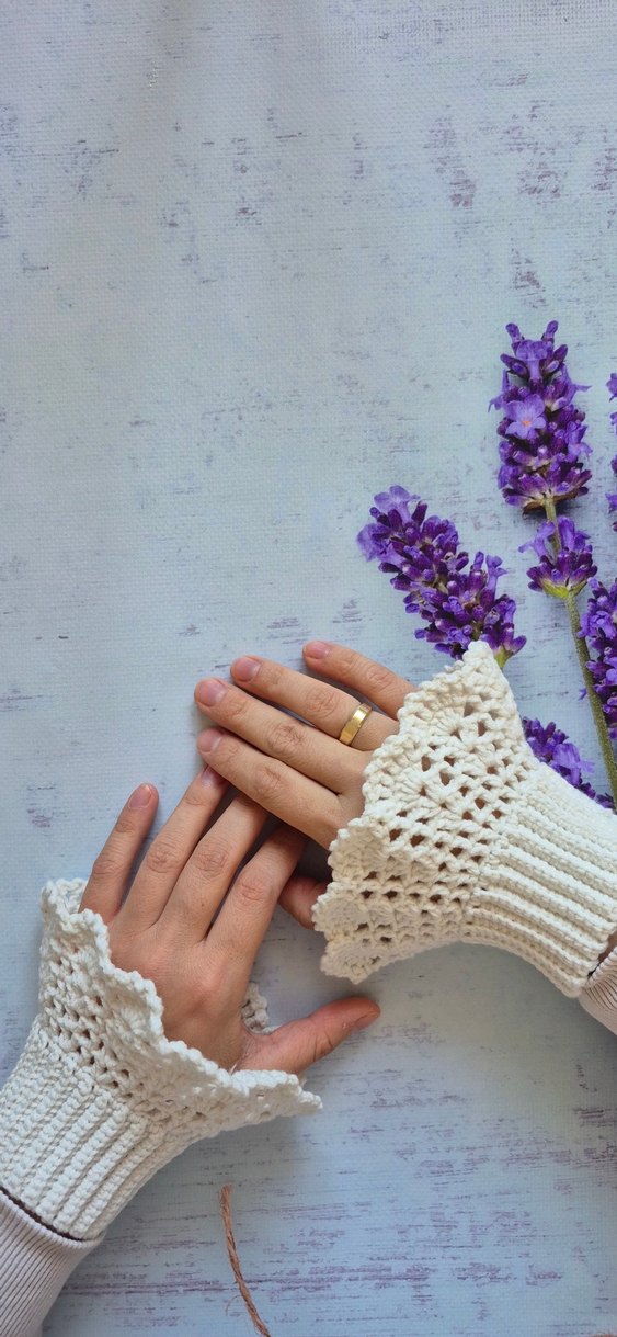 Dantel Detaylı Örgü Bohem Kadın Eldiveni - Görsel 3
