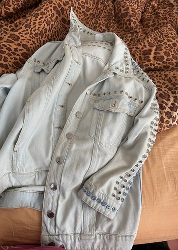 Düğmeli Mavi Nakışlı Pinko Denim Ceket - Görsel 2