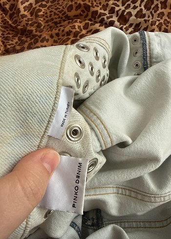Düğmeli Mavi Nakışlı Pinko Denim Ceket - Görsel 4