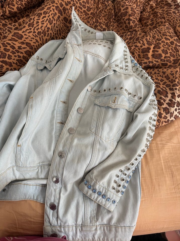 Düğmeli Mavi Nakışlı Pinko Denim Ceket - Görsel 2