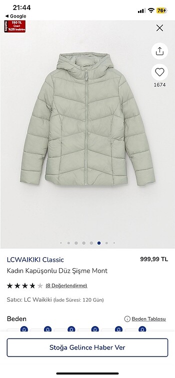 LC Waikiki Suya ve Rüzgara dayanıklı mevsimlik mont