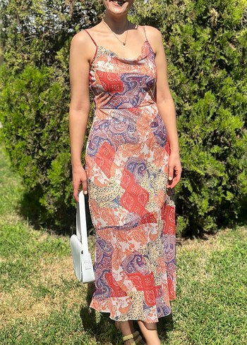 Bohem Çok Renkli Askılı Uzun Elbise - Görsel 3