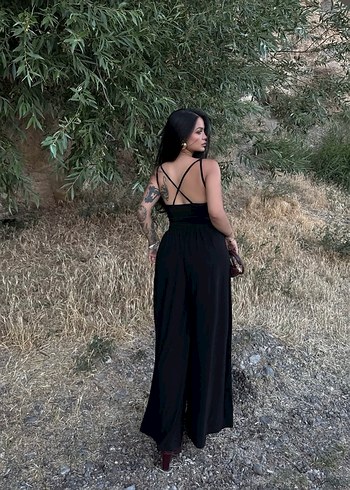 Siyah Uzun Askılı Kadın Tulum - Görsel 2