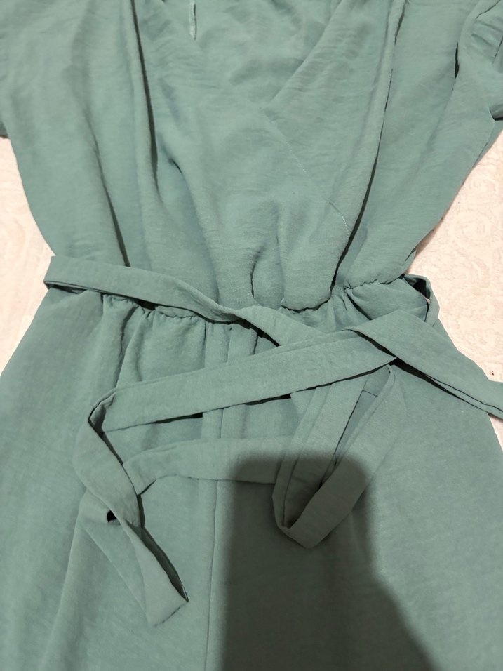 Kemerli V Yaka Uzun Kadın Tulum - Görsel 3