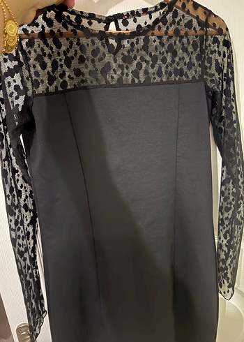 Leopar Desenli Siyah Uzun Kollu Abiye Elbise - Görsel 3