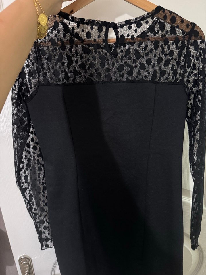 Leopar Desenli Siyah Uzun Kollu Abiye Elbise - Görsel 2