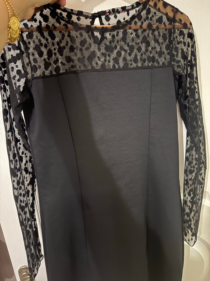 Leopar Desenli Siyah Uzun Kollu Abiye Elbise - Görsel 3