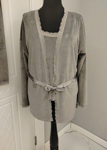 Gri Bohem Uzun Kollu Kadın Sabahlık - Görsel 2