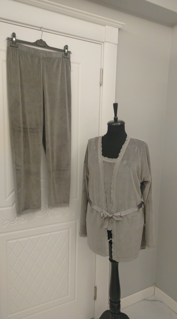 Gri Bohem Uzun Kollu Kadın Sabahlık - Görsel 5