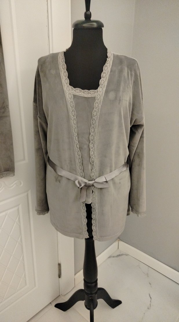 Gri Bohem Uzun Kollu Kadın Sabahlık - Görsel 2