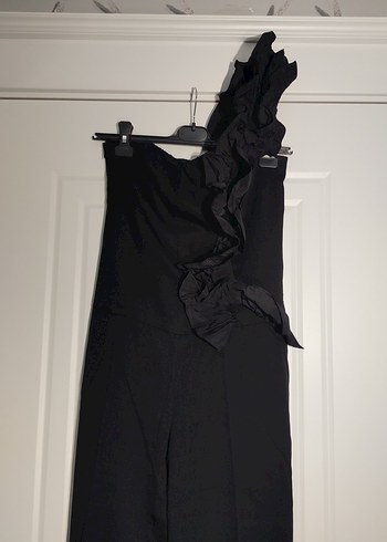 Siyah Kadın Uzun Tulum, Kemerli, Askılı - Görsel 2