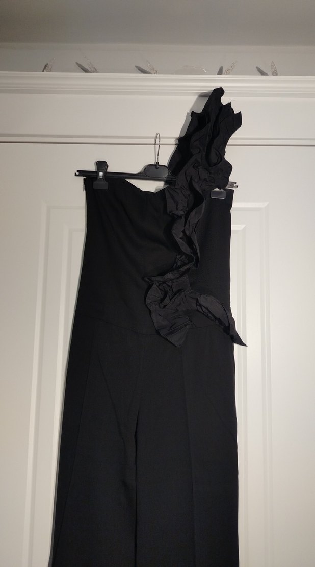 Siyah Kadın Uzun Tulum, Kemerli, Askılı - Görsel 2