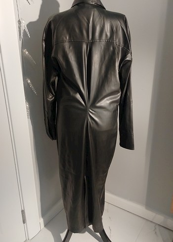 Kadın Siyah Uzun Deri Kemerli Ceket - Görsel 5