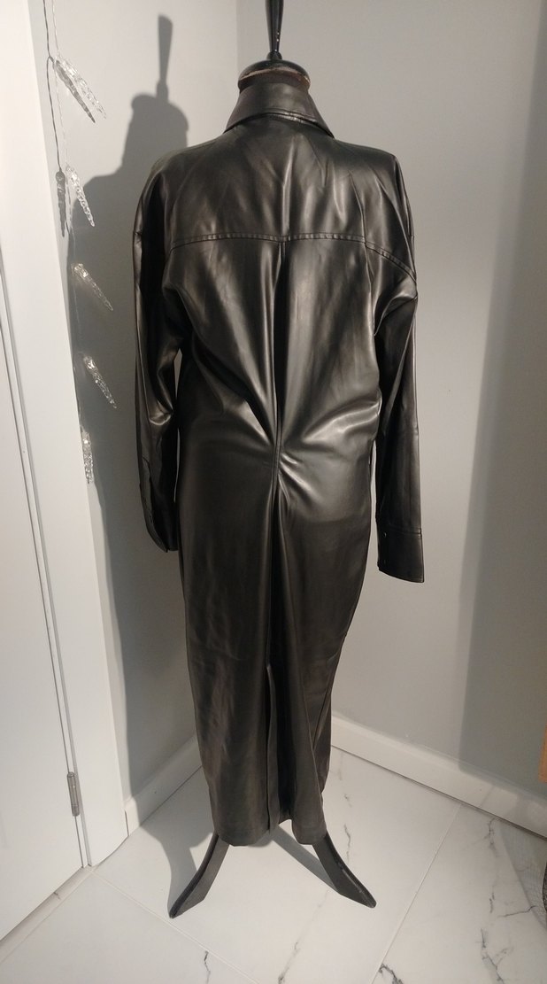 Kadın Siyah Uzun Deri Kemerli Ceket - Görsel 5