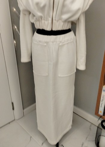 Beyaz Kapüşonlu Kadın Uzun ikili takım - Görsel 2