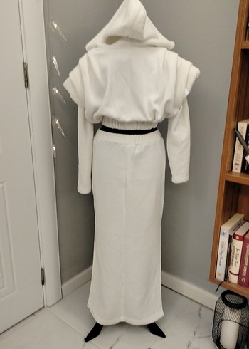 Beyaz Kapüşonlu Kadın Uzun ikili takım - Görsel 6