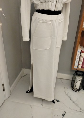 Beyaz Kapüşonlu Kadın Uzun ikili takım - Görsel 4