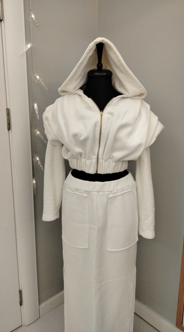 Beyaz Kapüşonlu Kadın Uzun ikili takım - Görsel 3