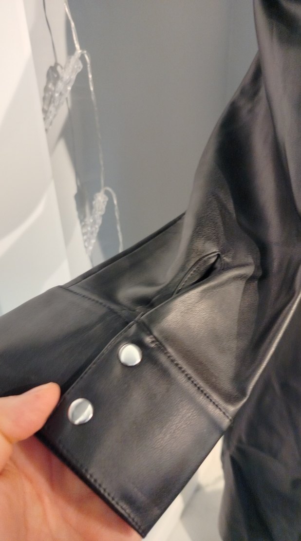 Düğmeli Siyah Deri Kadın Ceket elbise - Görsel 4