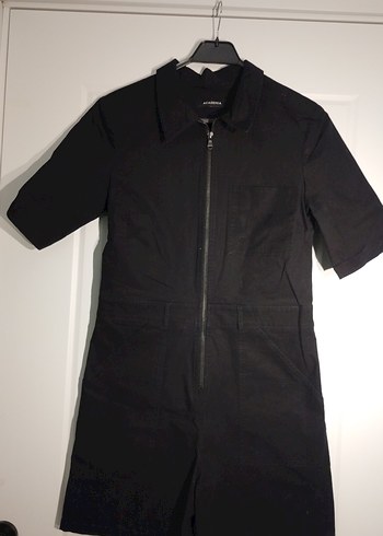 Siyah Fermuarlı Kısa Kollu Tulum - Görsel 3