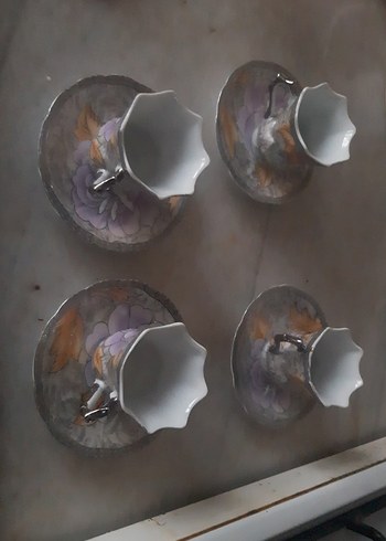 Mor ve Gri Çiçek Desenli Porselen Fincan Takımı - Görsel 2