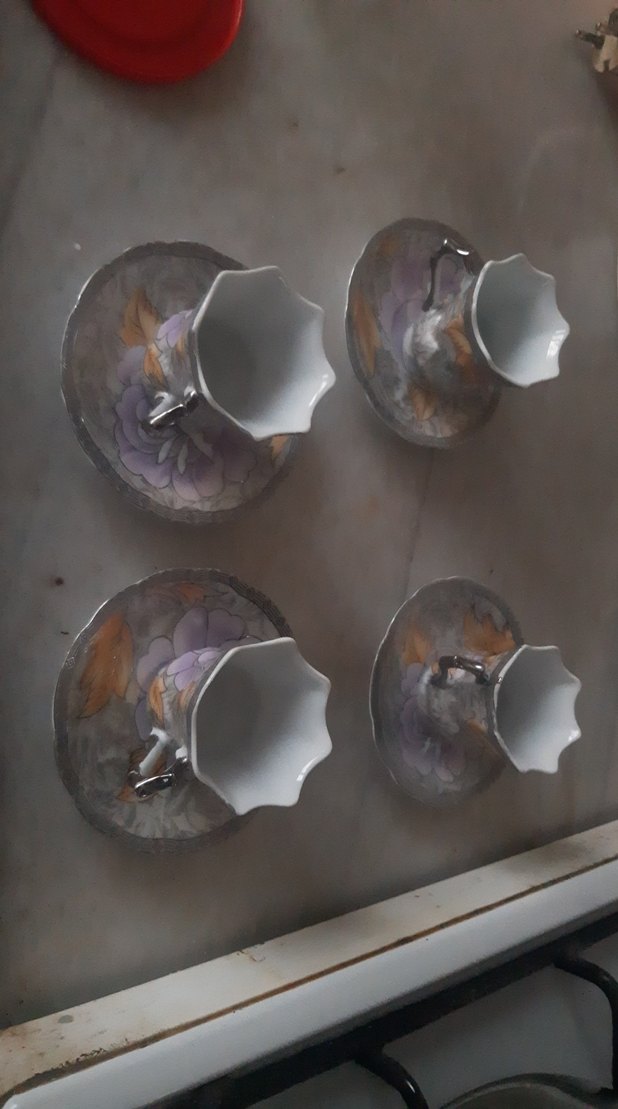 Mor ve Gri Çiçek Desenli Porselen Fincan Takımı - Görsel 2