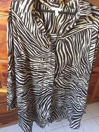 H&M saten zebra desen gömlek elbise