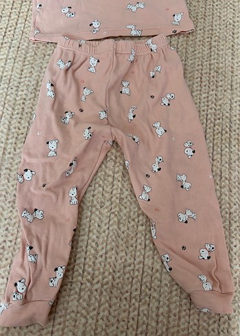 12-18 Ay Beden pembe Renk Kız Çocuk Pembe Pamuklu Uzun Kollu Pijama Takımı