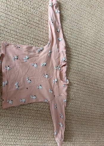 12-18 Ay Beden Kız Çocuk Pembe Pamuklu Uzun Kollu Pijama Takımı