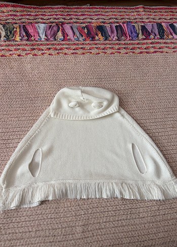 Kız Çocuk Beyaz Kapüşonlu Bohem Panço - Görsel 4