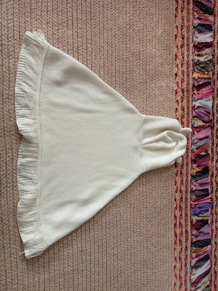 Kız Çocuk Beyaz Kapüşonlu Bohem Panço - Görsel 3