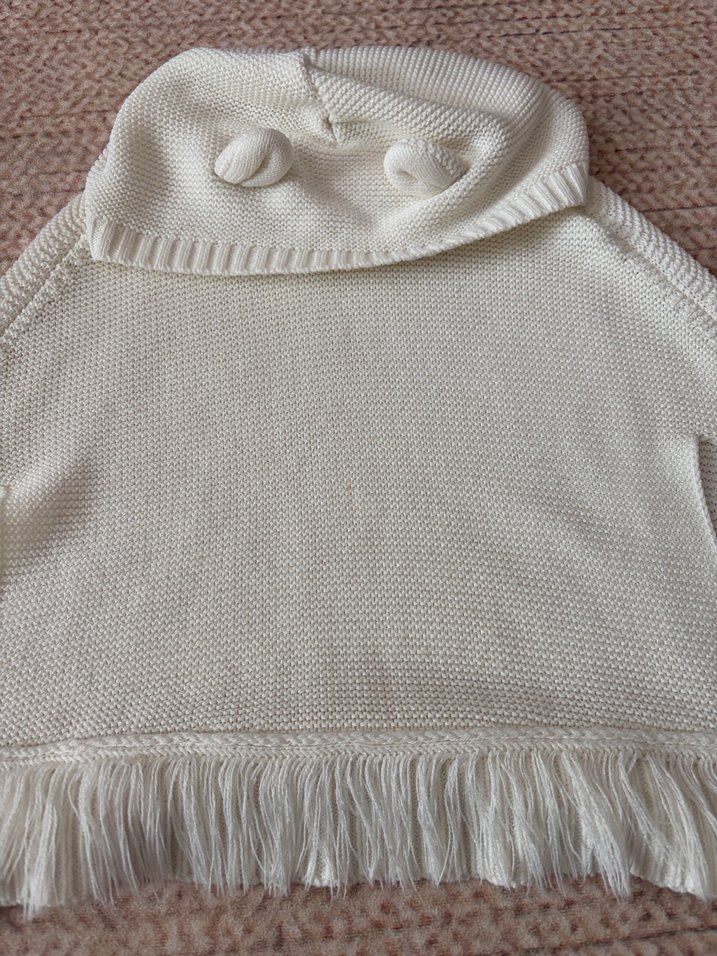 Kız Çocuk Beyaz Kapüşonlu Bohem Panço - Görsel 5