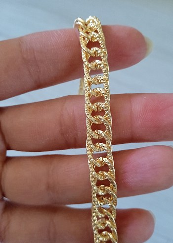 Beden Zincir Detaylı Parlak gold Bileklik