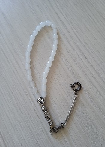 Beyaz Erkek Tesbih Metal Detaylı