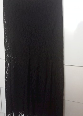 Dantel Detaylı Siyah Uzun Etek - Görsel 6