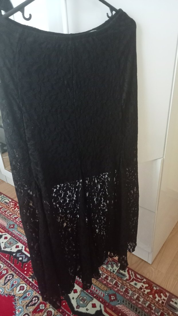 Dantel Detaylı Siyah Uzun Etek - Görsel 4