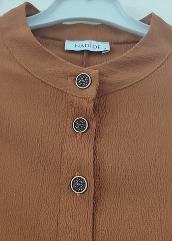 44 Beden Bej Uzun Kollu Keten Tunik