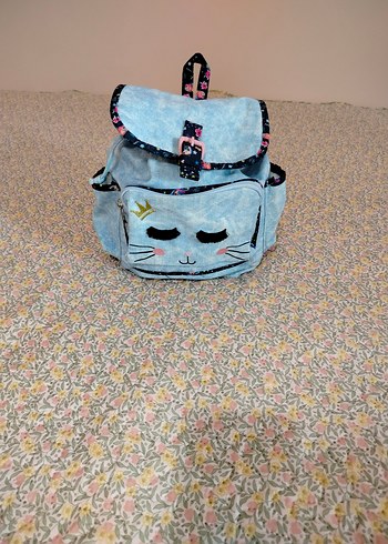 Mavi kız çocuk Sırt Çantası - Kedi Desenli - Görsel 2