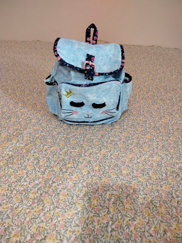 Mavi kız çocuk Sırt Çantası - Kedi Desenli - Görsel 2
